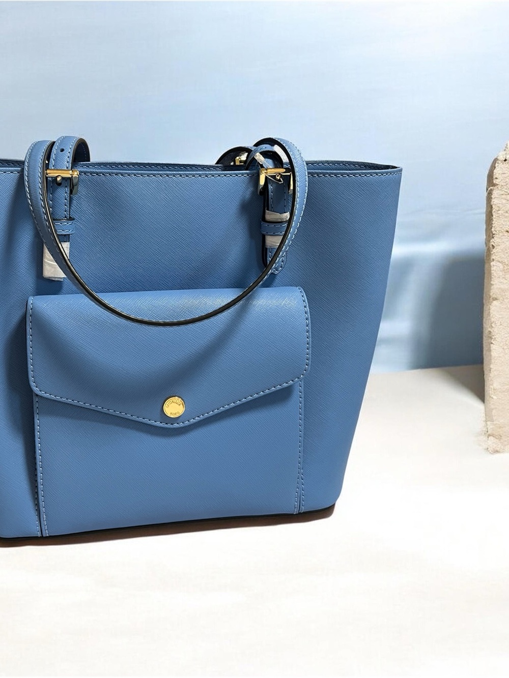 Michael Kors Sky Blue Saffiano Tote with Front Pocket